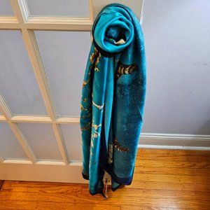 Large Silky Smooth Aqua & Gold Scarf